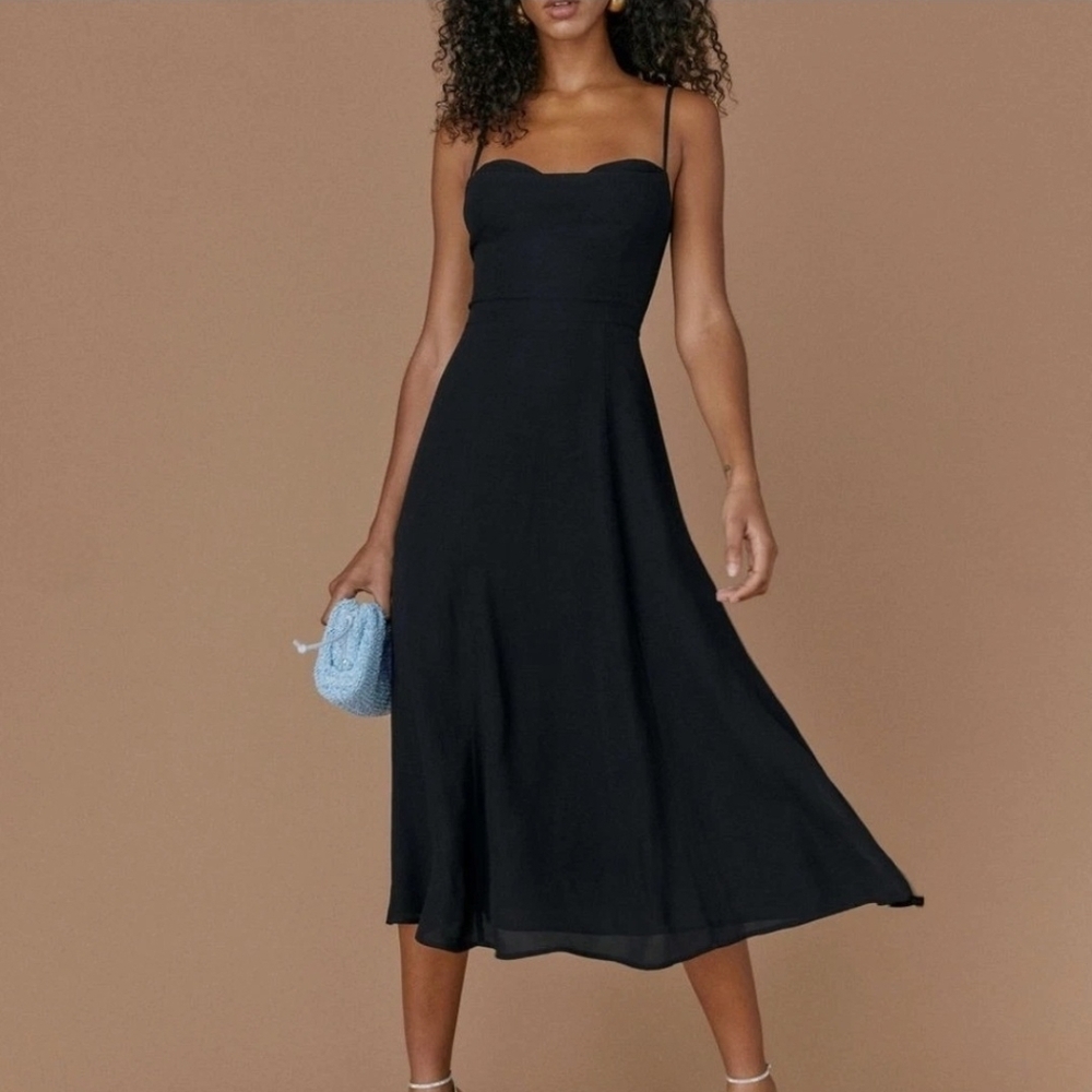 Reformation Holland Black Midi Georgette Dress Size 0